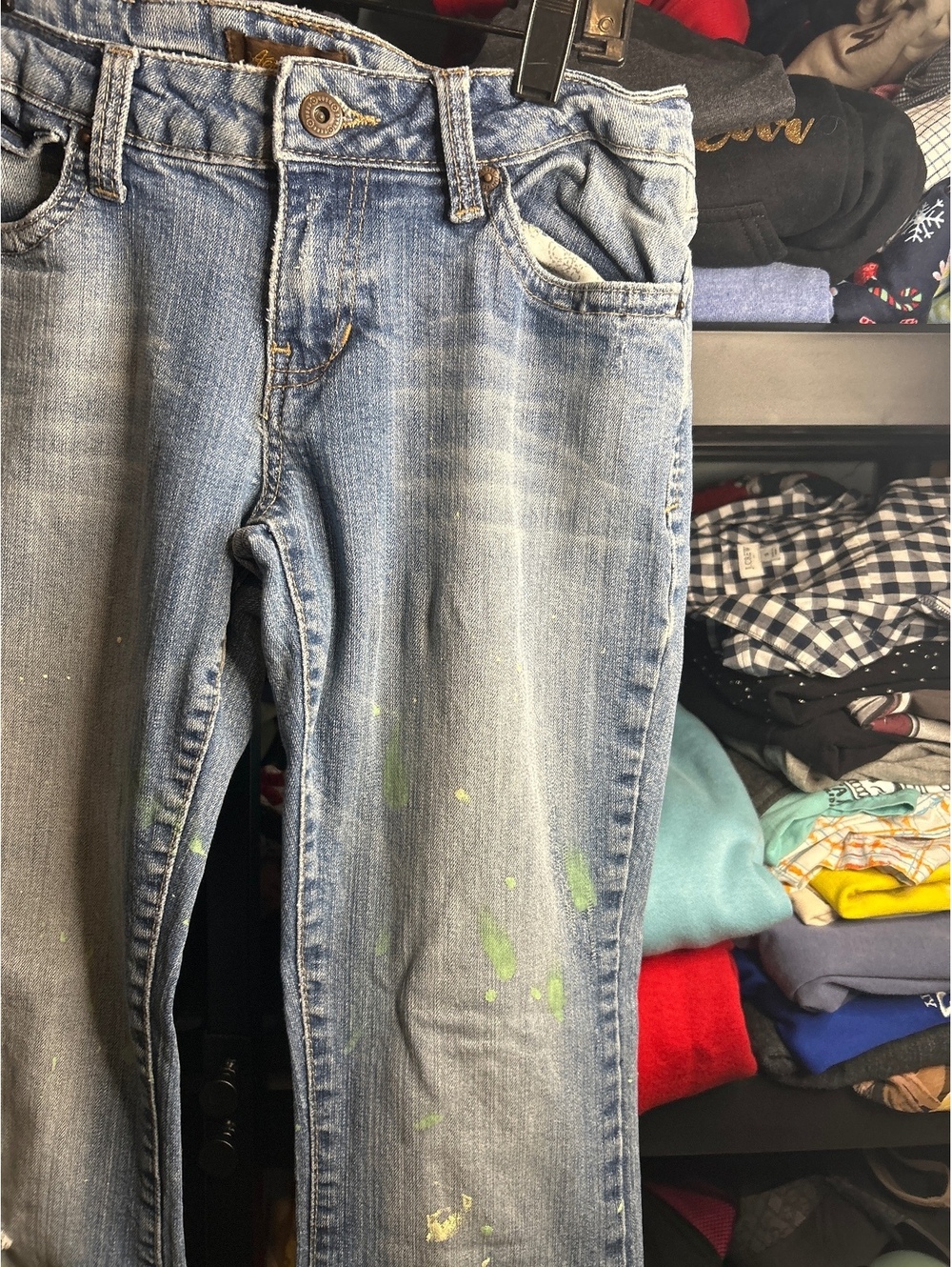 AEROPASTALE  Light Blue Denim Jeans with Paint Splatter and Distressed Details
